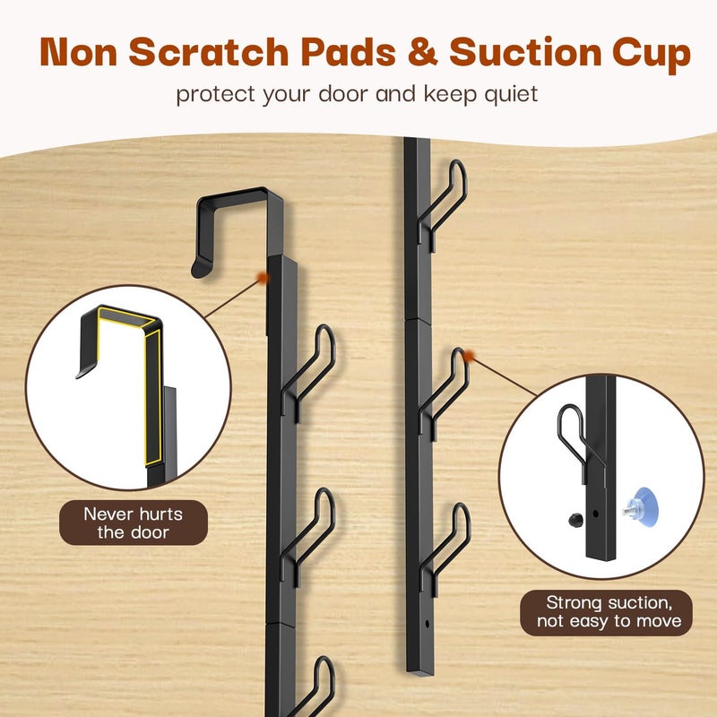 TOMIR Over The Door Hooks Long with 6 Hooks, Behind The Door Towel Racks for Bathroom, Door Purse Bag Coat Robe Hanger, Hat Clothes Hanging Organizer with Non-Slip Pads & Suction Cups, 28.3 Inches, Black - Image 3